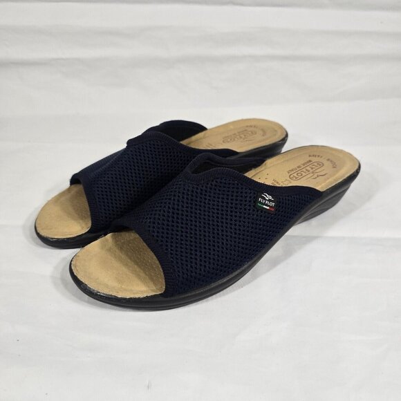 Fly Flot Shoes - Fly Flot Knit Slides Women Size 8 Blue Slip On Comfort Italy Coastal Grandma